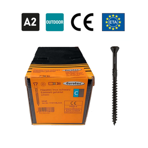 Stainless Steel Black Facade Screws for Wood 4X35-60mm, TX15 Head, for Facades, Outdoor Work, A2, 500 pcs.