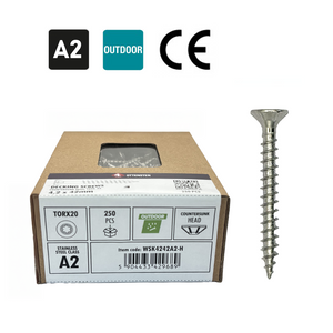 Stainless Steel Deck Screws 4.2 x 42mm (Deck Screws, Facade Screws TX20 Head, CE Certificate, A2, 250 pcs.)